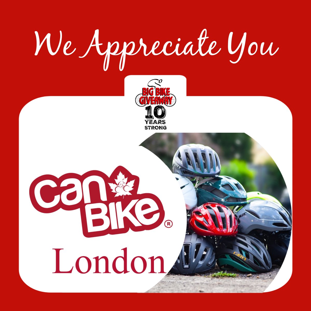 #BigBikeGiveaway appreciates the continued support of @canbikecanada London and the supply of adult helmets for our free bike recipients. Road safety is a priority in #LdnOnt and together we're #MakingBigThingHappen !