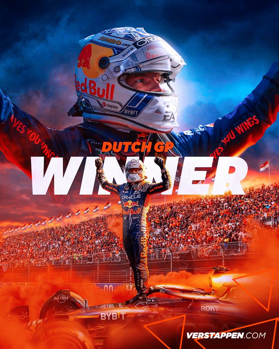 VerstappenCOM's tweet photo. JAAAAA!!! 🔥 THIRD WIN IN A ROW FOR 𝐌𝐀𝐗𝐗𝐗 at the #DutchGP! 🏆🏆🏆 

Max 𝒂𝒍𝒘𝒂𝒚𝒔 wins in Zandvoort? 👀🧡 https://t.co/JjVQ6iiLf7