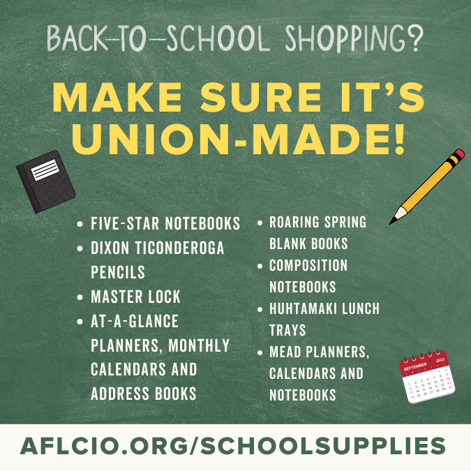 nysut's tweet photo. If you've been following our social media, you've noticed that it's time to start thinking #BacktoSchool. And, thanks to the @AFLCIO shopping union-made is easy.
Learn more: https://t.co/y8IXUpWMH8 https://t.co/l60Xv2sqHR