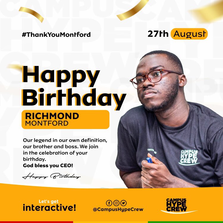 hettyasare06's tweet photo. #ThankYouMontford
#CampusHypeCrew

It's our CEOs birthday Family 🎊🎉 https://t.co/8itOCotRs3