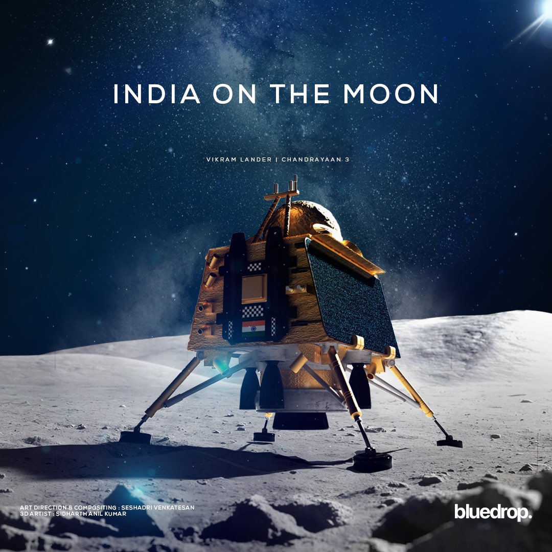 wearebluedrop's tweet photo. It’s the historic soft landing of the #vikramlander on the moon, our team commemorates the momentous feat led by our partner @seshadri77 in collaboration with Artist Sidharth Kumar
Presenting the accurate recreation of the lander using data from @isro and real life photographs. https://t.co/swKP3U6T6J
