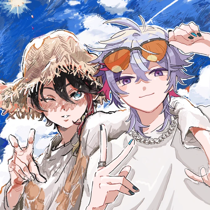 午後さんと夏のふわぐさ描いたー 