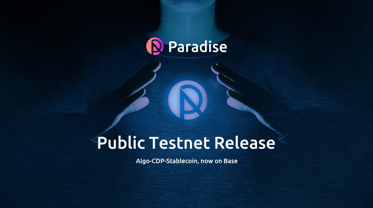 Paradise (@stableparadise) on Twitter photo 🕶️We are proud to announce that Paradise's public testnet is live now.
👉You can check our great masterpieces here: testnet.stableparadise.xyz/app
👇Follow this guide to experience the first overcollateralized stablecoin <a href="/BuildOnBase/">Base Build</a>
medium.com/@stableparadis…
#baseprotocol #Base 🕶️We are proud to announce that Paradise's public testnet is live now.
👉You can check our great masterpieces here: testnet.stableparadise.xyz/app
👇Follow this guide to experience the first overcollateralized stablecoin <a href="/BuildOnBase/">Base Build</a>
medium.com/@stableparadis…
#baseprotocol #Base