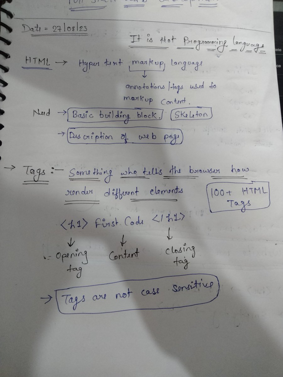 Krishna7451's tweet image. Day 1 of Development (MERN)
#100DaysOfCode
Today I learned about the following things:
HTML
--> most of the tags
-->attributes
-->elements
--> about boiler plate (html)
Basic but wait we will rise the bar 😉
✌️✌️