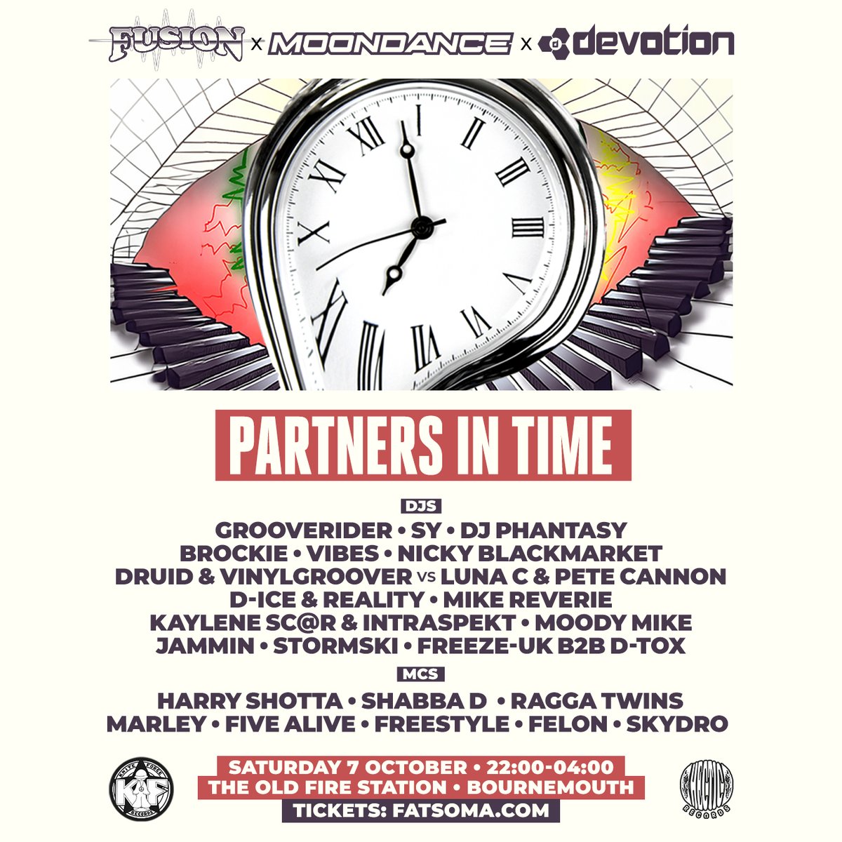 DevotionDnB's tweet image. Oct 7th, we have these amazing artists performing @OldFireStation Bournemouth - Fusion x @MoondanceRavers x Devotion

Tix: fatso.ma/XLIv 

@GROOVERIDERDJ @djbrockie @djphantasy @nickyblkmkt @shanevibezzz @HarryShotta @shabbadan @raggatwinz @raggatwinzz @petecannonbeats