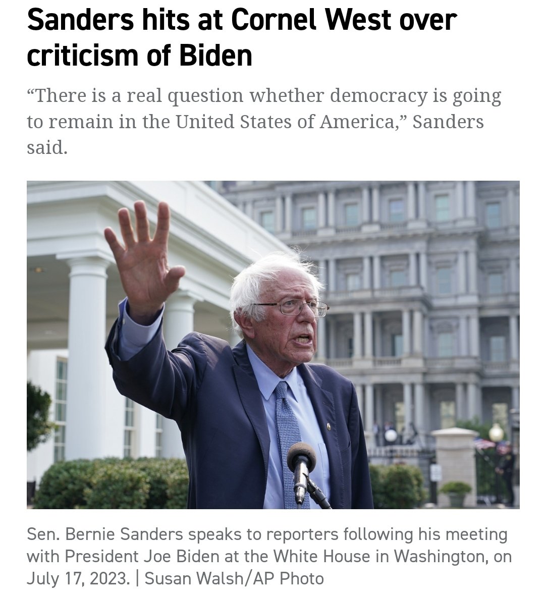 'Where I disagree with my good friend, Cornel West...there is a real question whether democracy is going to remain in the United States of America.' The same 'democracy' that gave super delegates to Clinton in a state where you won every county? 🤔