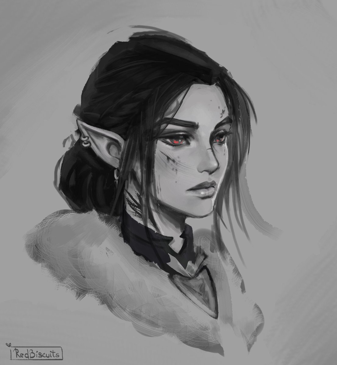 Redbiscuitz's tweet photo. My half-drow from #BG3 https://t.co/QOWMq2pScX