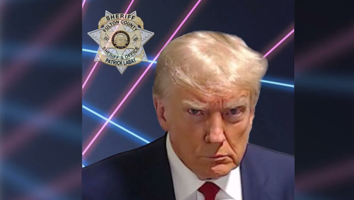 TheBabylonBee's tweet photo. Trump Pays $12 Extra To Get The Cool Laser Background Mugshot 
https://t.co/Q7NnVuMb1i https://t.co/tBfJtmBbgn