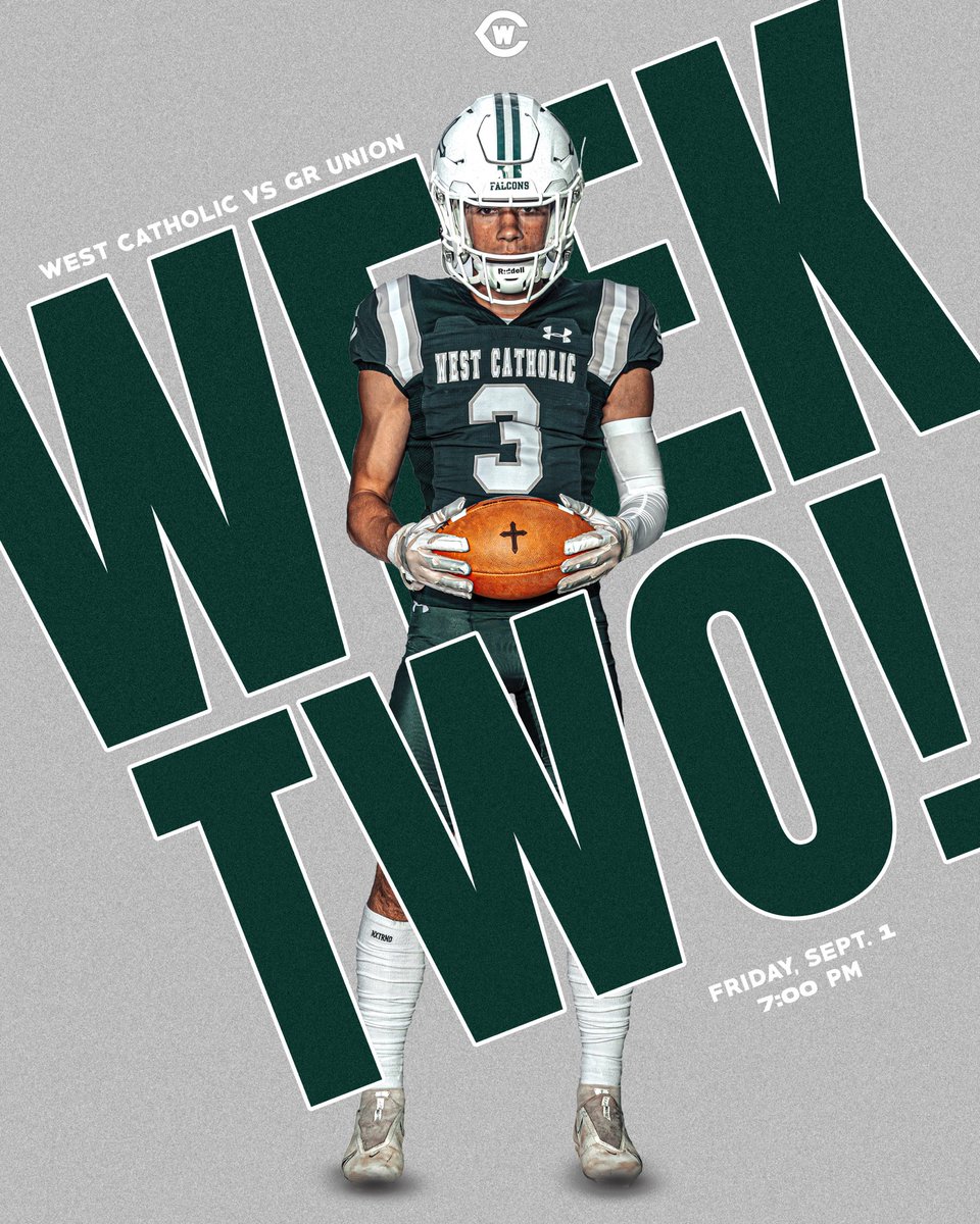 GAME WEEK 2 
West Catholic vs. Grand Rapids Union 

9th: Aug. 31 | Home vs. LC | 4:30pm
JV: Aug. 31 | Home | 6:30pm
Varsity: Sept. 1 | Home | 7:00pm

#WeTheWest | #GRWCFootball