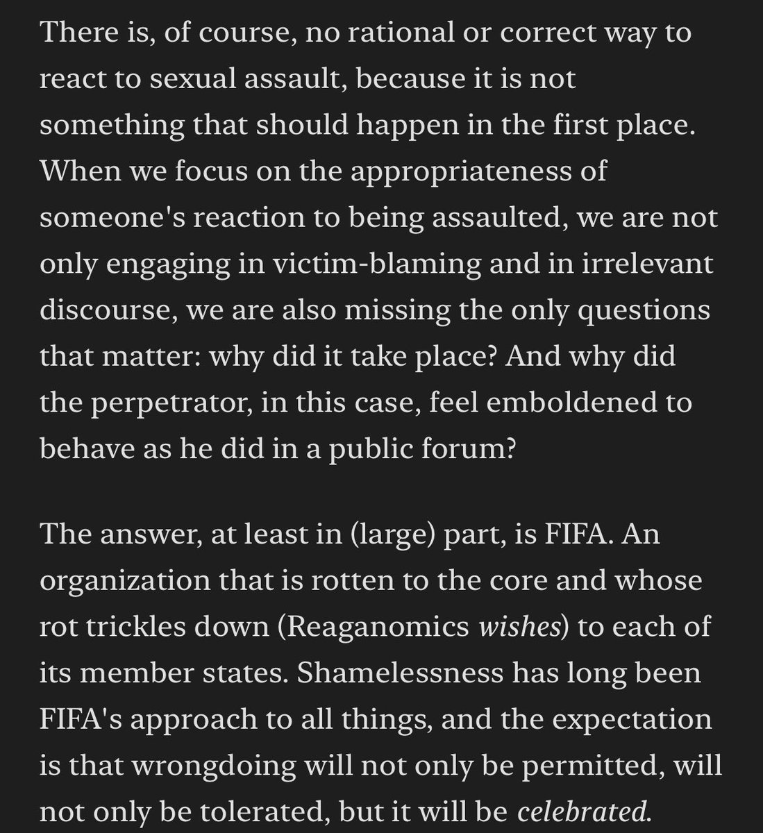 colormeloverly's tweet photo. not seeing enough fifa-shaming on MY feed. rubiales and the spanish football federation are not isolated incidents and it’s fifa’s culture that has embraced these people and allowed them to thrive https://t.co/5ZbkeQuNAX