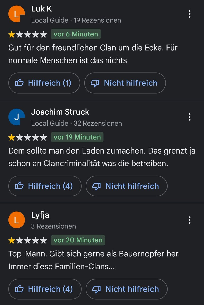 Linke review bomben gerade das geschäft von Hubert Aiwangers Bruder auf Google. Journalisten enthüllen komplett ohne Not eine Privatperson und der Mob zieht angestachelt durch Linkstwitter los und entlädt genau den Hass, den sie immer rechten vorwerfen. Ihr seid nicht die Guten.