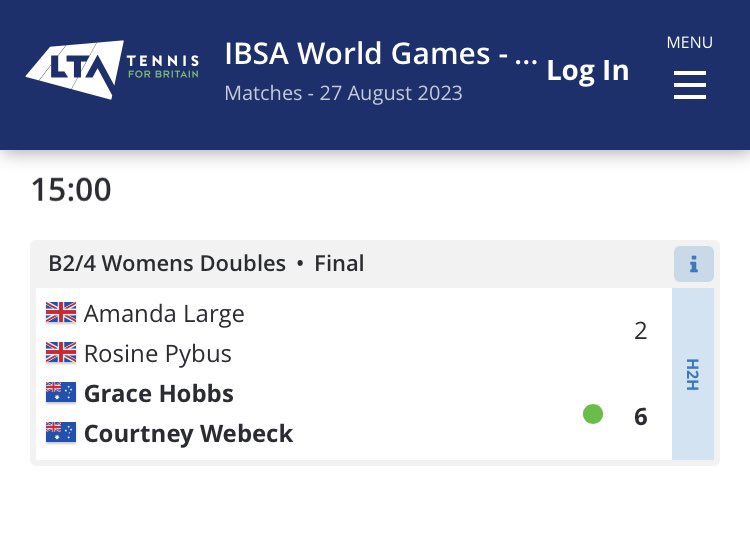 @IBSAGames2023 @the_LTA 🇬🇧🇦🇺 In the womens doubles, Australia’s Grace Hobbs and Courtney Webeck defeat #TeamGB duo Mandy Large and Rosie Pybus 6-2 to take the top slot #BackTheBrits #VITennis @IBSAGames2023 @the_LTA