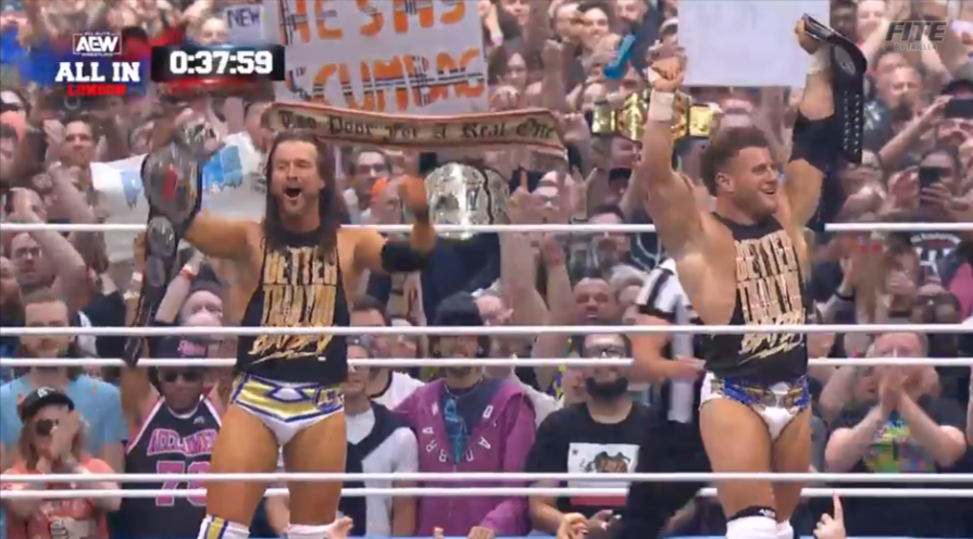 wrestlelamia's tweet photo. NEW ROH TAG TEAM CHAMPIONS! MJF &amp; ADAM COLE BAY-BAY #AEWAllIn https://t.co/nPU3xpk6pu