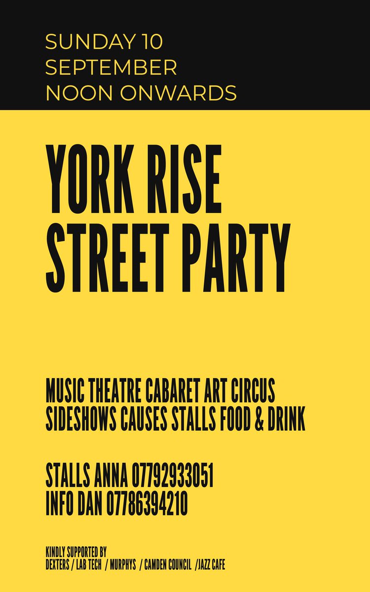 York Rise Street Party 10 September 2023 from noon onwards. Check Facebook for updates facebook.com/YorkRiseStreet…