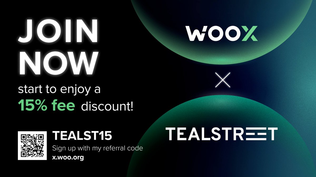 ⚡️ Tealstreet x <a href="/_WOO_X/">WOO X</a> Trading Competition begins in 7 hours! ⚡️

Prize pool of 15,000 $WOO tokens. 

15% off trading fees 👉 teal.link/woo 👈

👇 Join the competition here 👇
x.woo.org/en/tealstreet-…