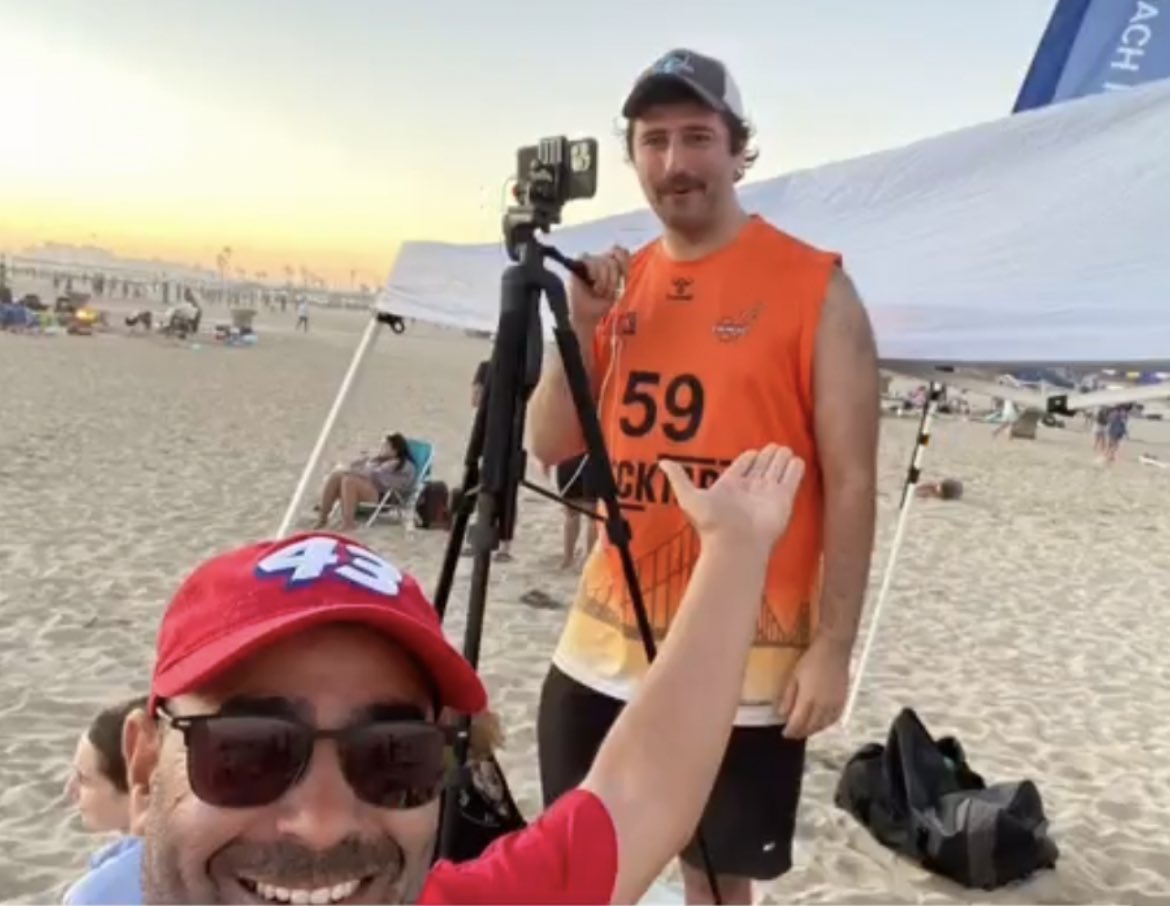 CollegeHandball's tweet photo. Max, one of our HNT employees, hard at work filming for our LIVE coverage of the SoCal Beach Handball tournament https://t.co/3szwaVHrty