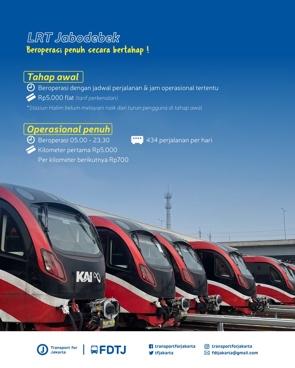 TfJakarta's tweet photo. LRT Jabodetabek Resmi Beroperasi di tanggal 28 Agustus 2023! Ada 2 lin sekaligus yg bisa mulai digunakan, yaitu  Bekasi relasi Dukuh Atas-Jati Mulya sejauh 27,3 km dengan waktu tempuh 36 menit; &amp;Cibubur relasi Dukuh Atas-Harjamukti sepanjang 24,3 km dengan waktu tempuh 34 menit https://t.co/DtV1qaQGED