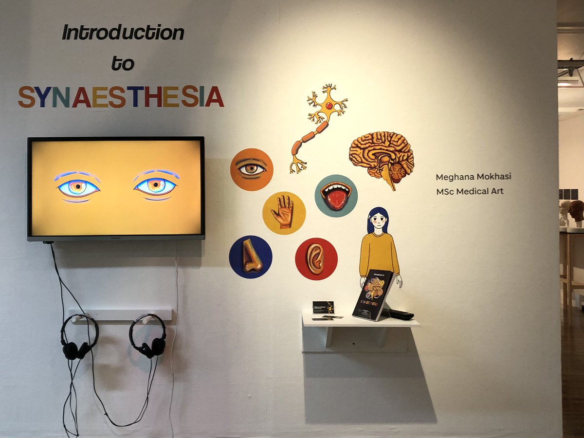 SaskiaGrassie's tweet image. So many excellent exhibits @DJCAD  Art &amp;amp; Design Masters 🤩 Animated introduction to #synaesthesia by Meghana Mokhasi just one example of the inspirational work on show in Medical Art #DJCADMastersShow