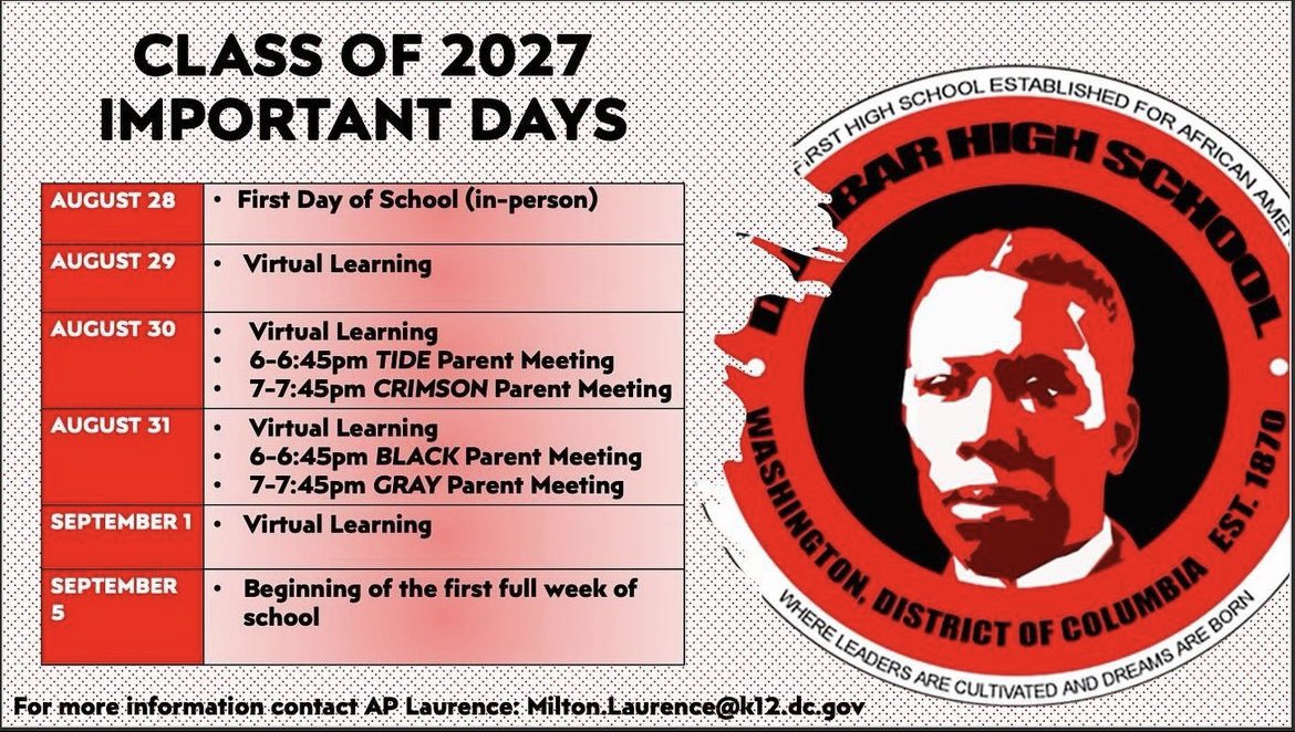 DunbarHSDC's tweet image. Freshman Class important days this upcoming week! 🔴⚫️
#WeWorkForKids #Since1870