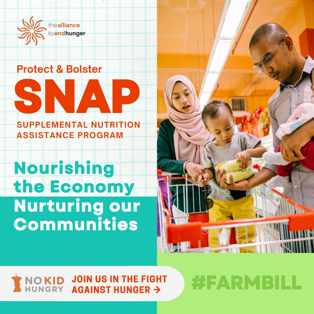 nokidhungry's tweet image. The Supplemental Nutrition Assistance Program (SNAP) nourishes the entire food system, supporting farmers and grocers, while helping struggling families put food on the table. Learn more about the #FarmBill at bit.ly/3saMcJU #NoKidHungry #SNAPmatters @toendhunger 🤝