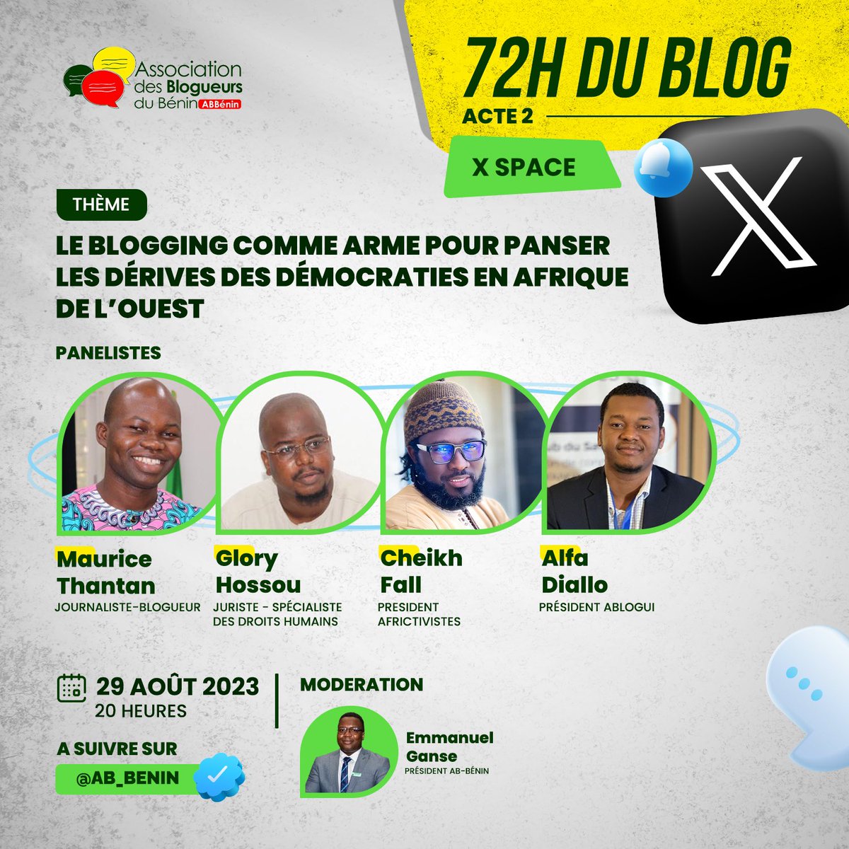 luc_ganse's tweet image. 🗣️ Les mots ont le pouvoir de guider le changement. Joignez-vous à nous alors que nous explorons comment le blogging peut devenir une arme pour soigner les démocraties en Afrique de l&apos;Ouest. #72hdublog #blogday2023