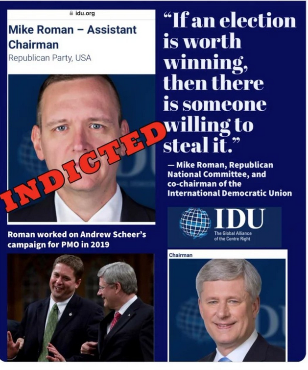 RGBAtlantica's tweet photo. @PierrePoilievre Still avoiding the indictments of #MikeRoman who works for your boss #StephenHarper and the IDU Alliance involvement in Trump RICO charges? What are you afraid of #PeePeePierre https://t.co/AYLFCP4TEJ