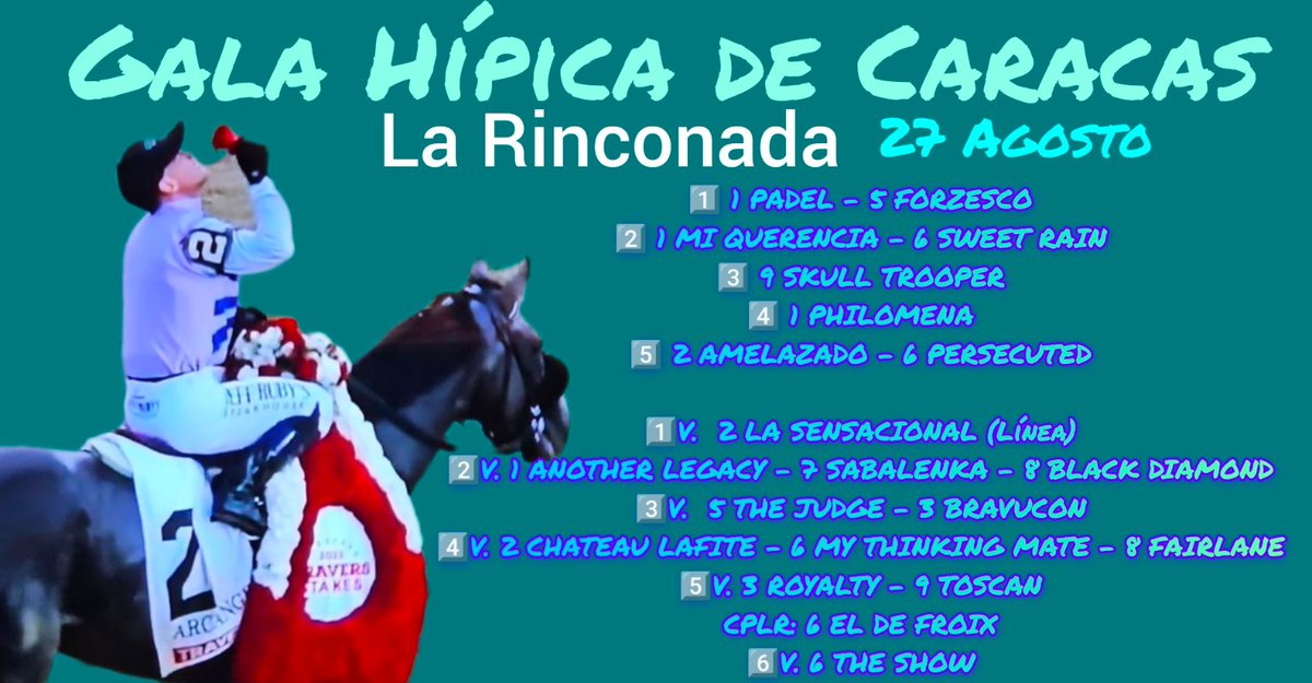 Tomlyn7's tweet photo. #GalaHipicaDeCaracas Domingo Feliz para los hípicos de Corazón.
Modestamente así las veo. Disfrutemos.
Éxitos a todos/as en sus selecciones. Mis líneas LA SENSACIONAL y THE SHOW.
@Mashjos1 @GilbertOsuna @emigdiocriollo @JayCrespo77 https://t.co/TApWG1Y81H