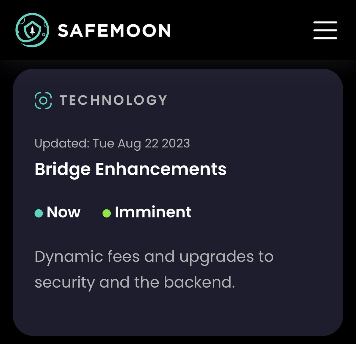 Defi_Spidey's tweet photo. Hmmm, looks like the #SafeMoonBridge enhancements are going to be implemented on Monday.
- Dynamic fees
- Security upgrades
- Backend upgrades
What Iโd really like to see, is a way for them to add #GloToks between chainsโฆ that would be yuge! Wonder if itโll ever happen. ๐ค
#SafeMoon #SafeMoonEcosystem #SafeMoonGalaxy