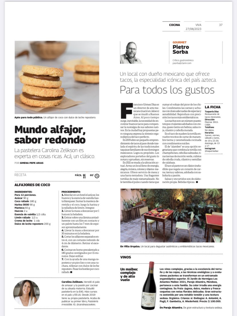 PietroSorba's tweet photo. Comparto con Uds. mi nota del domingo en #revistaviva y @claringourmet @clarincom.  Hoy los tacos de #taqueriadiaz El vino de la semana es el Jardín de Hormigas Los Amantes Malbec 2021 de #AltoLasHormigas. Buena lectura. Aquí va el link: 

https://t.co/ZI86JfZe4U https://t.co/cbK3qBXL7b