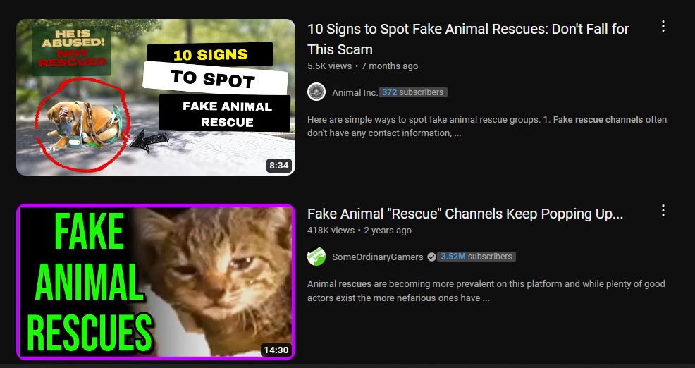Ok so it's been 3 years since I found out this was a problem on YouTube and just the other day I was recommended a fake animal rescue video. I don't hear a lot of people talking about this. I recommend Nick Crowley's videos exposing them. #YouTube