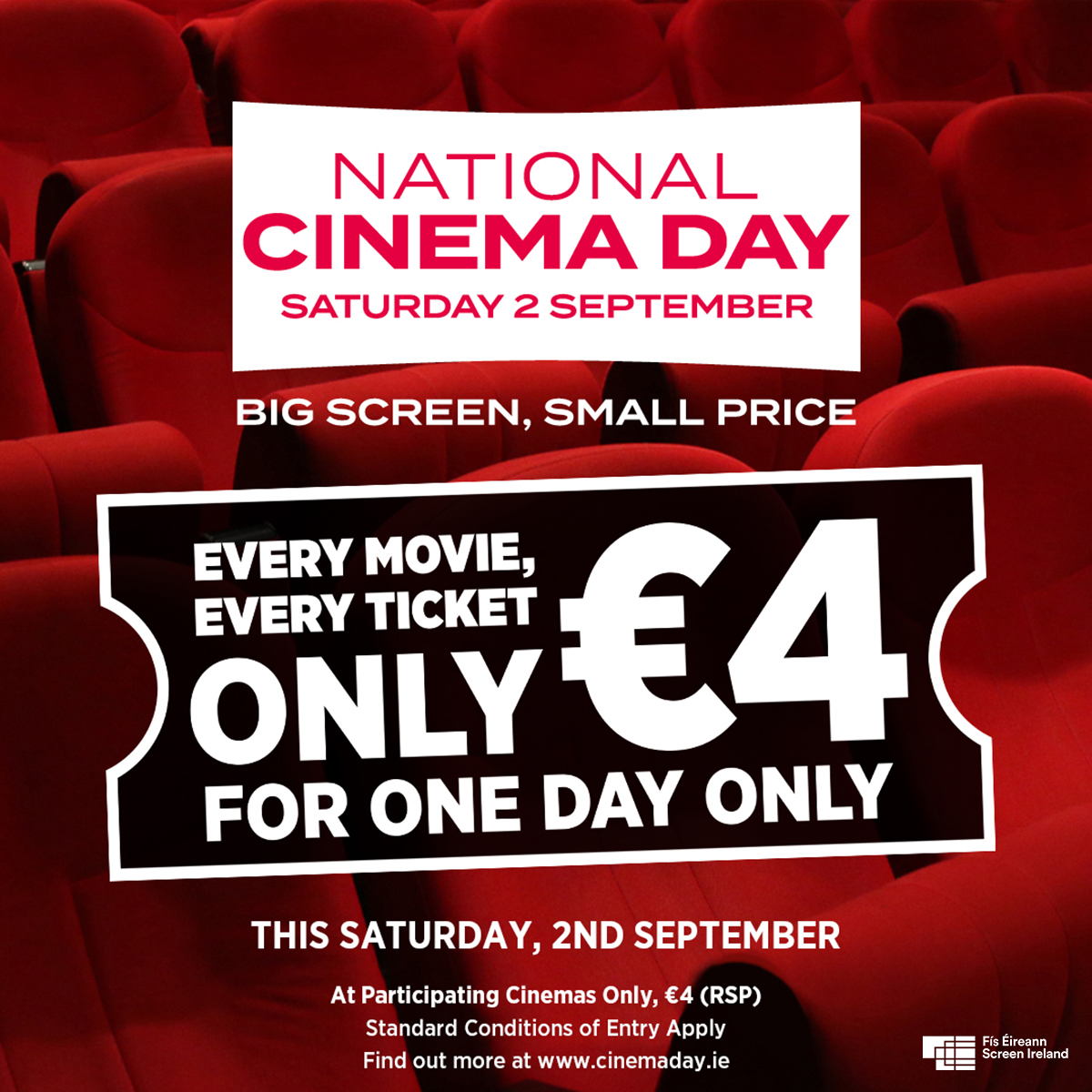🎉 Join us on September 2 for National Cinema Day and snag your tickets for only €4 all day! 🍿 They'll sell like hotcakes once on sale. 😱 Get ready to experience the magic of the big screen at a price that'll make you jump with joy! 💃✨ #NationalCinemaDay #MovieMadness