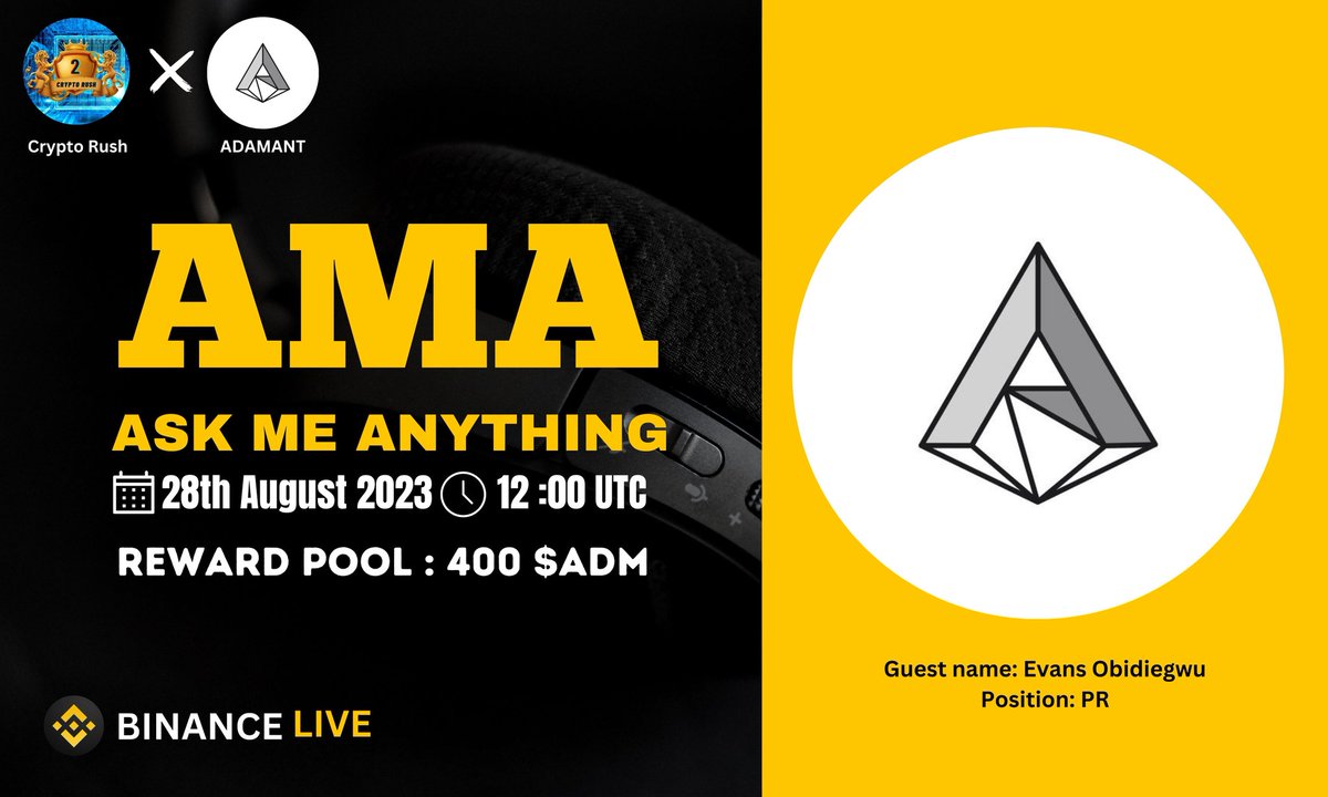Crypto_Rush0's tweet photo. 🎙️We're pleased to announce our next Special #BinanceLive AMA with @adamant_im 28th August at 12:00 UTC

🏠Set reminder: https://t.co/llHzhWhwEO

💰Rewards - 400 $ADM

🚨Rules:

1️⃣Follow @Crypto_Rush0 &amp; @adamant_im
2⃣ Like &amp; RT
3️⃣ Comment Your Best Questions. https://t.co/AUcAT9PPjb