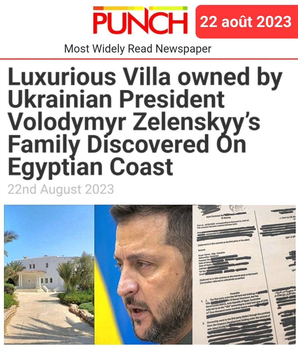 f_asselineau's tweet photo. 🇺🇦 LA BELLE-MÈRE DE ZELENSKY VIENT D'ACHETER UNE VILLA DE GRAND LUXE POUR 5 M$ AU BORD DE LA MER ROUGE
🏖 L'affaire fait scandale en Égypte depuis que le journaliste d'investigation Mohammed Al-Alawi a découvert cette transaction,conclue le 16 mai 2023.

La villa dispose d'aménagements luxueux, d'un jardin avec piscine et d'une vue sur la plage et le littoral de la Mer Rouge. Elle est située à  El Gouna, station balnéaire exclusive fréquentée par des milliardaires.

La mère d'Olena Zelenska (la "Première Dame d'Ukraine" avec laquelle Brigitte Macron aime tant à s'afficher) se retrouve ainsi voisine de l'actrice🇺🇸 Angelina Jolie, divorcée des acteurs Jonny Lee Miller, Billy Bob Thornton et Brad Pitt, qui possède la villa d'à-côté.

Les agents immobiliers locaux ont témoigné à la presse que, depuis l'été 2022, ils assistent à un défilé de dirigeants ukrainiens, qui viennent tous s'offrir des villas hollywoodiennes pour des millions de dollars.

💰 Ils estiment que cet argent qui coule à flot sur le littoral égyptien (pendant que des milliers de jeunes soldats 🇺🇦 se font massacrer dans la prétendue "contre-offensive victorieuse") provient de la corruption et de détournements de fonds.

🚨 Les contribuables français peuvent au moins avoir la consolation de savoir plus précisément à quoi sert leur argent, que Macron et Von der Leyen envoient par milliards au régime néo-nazi de Kiev.

https://t.co/Nwi0LAhX0Z