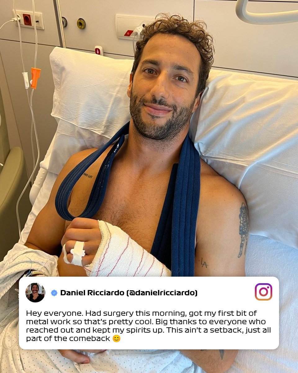 F1's tweet photo. Wishing you a speedy recovery @danielricciardo 🙏

#F1 @AlphaTauriF1 https://t.co/grAw1yHFkc