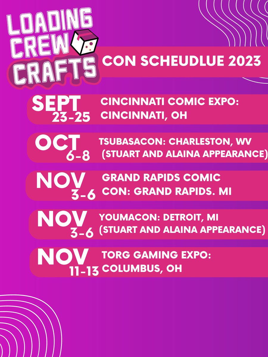 As we head into the season of pumpkins and treats our newest Convention schedule for this year continues! Hope to see you there! #comiccon #gamingexpo