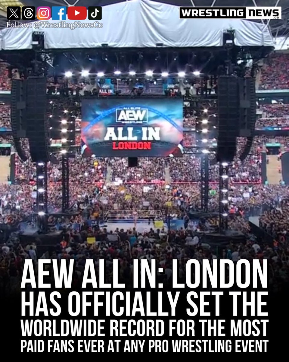 AEW All In: London has officially set the worldwide record for the most paid fans ever at any pro wrestling event. #AEWAllIn