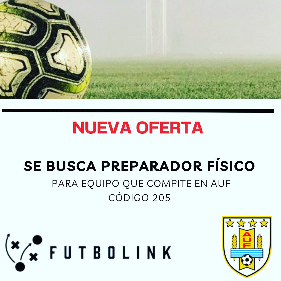 ⚠️Nueva Oferta⚠️

🏃🏻⚽️ Preparador Físico
🏆 <a href="/DivisionalDAUF/">Divisional D</a> 

Link:

futbolink.com.uy/jobs/preparado…