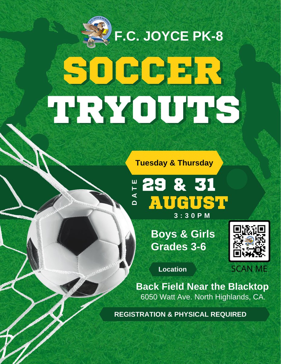 JoyceElementary's tweet photo. Soccer Tryouts are this week! Stop by the front office for permission slips or enroll online at https://t.co/0DX0lyX396. https://t.co/iLMeuHXA1S