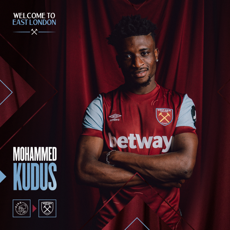 WestHam's tweet photo. We are delighted to welcome Mohammed Kudus to the Club! ⚒️