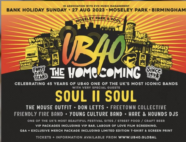 I first saw UB40 in 1982 in Dijon at the beginning of my year in France. A great gig and a fab night (all night. No, not like that 😜 I had a boyfriend - now my husband) with the band. Now they’re playing their home turf in my local park. Congrats on 45yrs <a href="/UB40/">ALI CAMPBELL</a> <a href="/UB40OFFICIAL/">UB40</a>