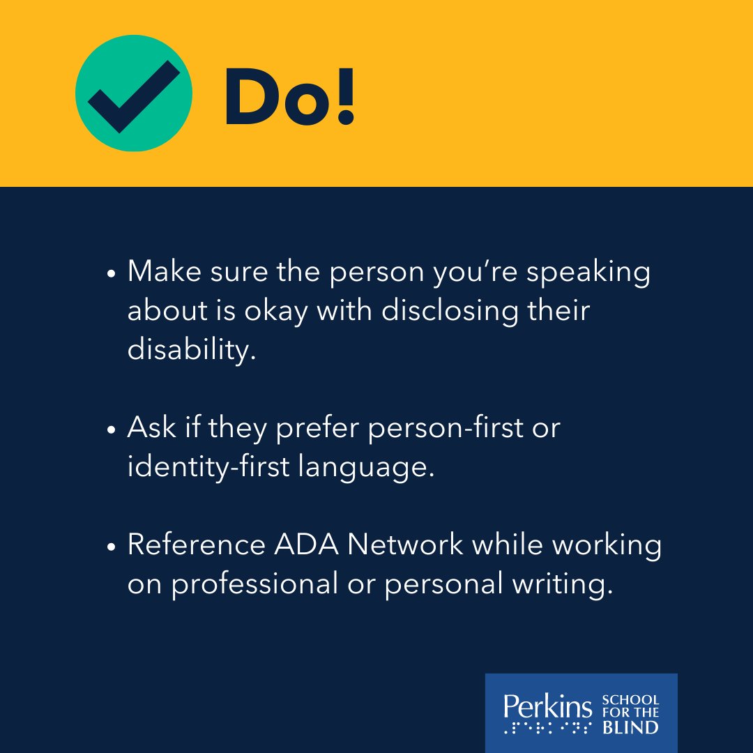 PerkinsVision's tweet image. Ever wondered what is #PersonFirstLanguage and when do I use it? Not to worry, we have the answers! Remember: it’s all about preference and being respectful to others. Want to learn more? Visit: bit.ly/3qvFFsP
