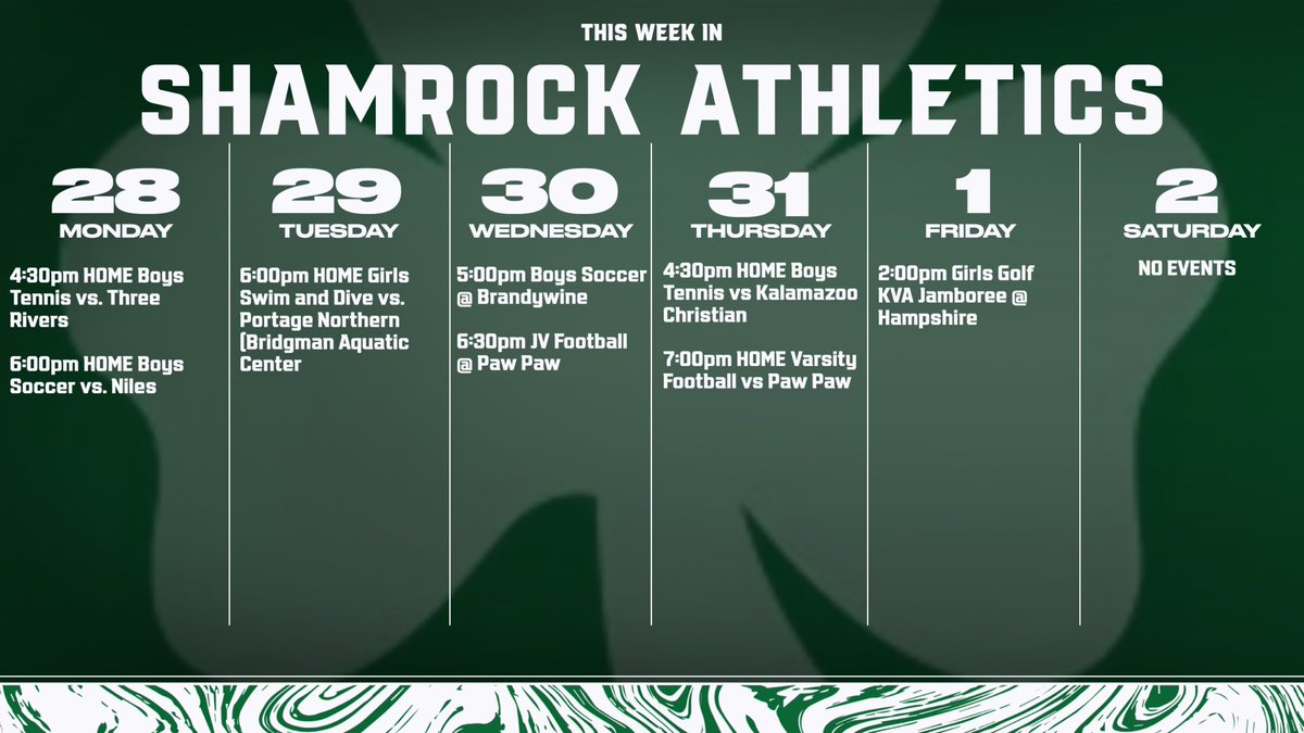 BerrienSports's tweet photo. Welcome back to school! Enjoy the weather after school this week as you cheer on your Shamrocks! https://t.co/VvzNFb68ix