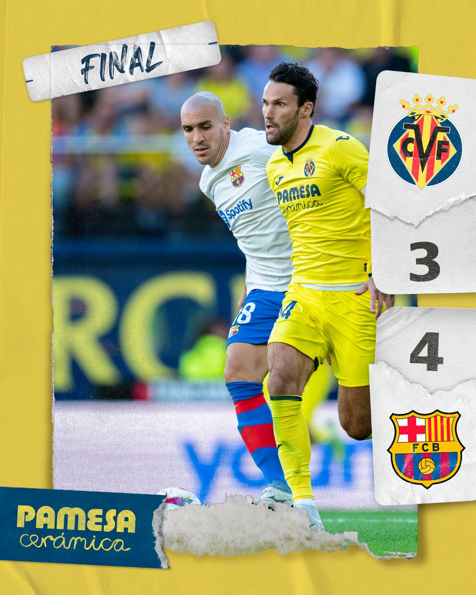 VillarrealCF's tweet photo. Final del partido. 

Lo intentamos hasta el final, groguets. 

#VillarrealBarça https://t.co/0V6FycckEc