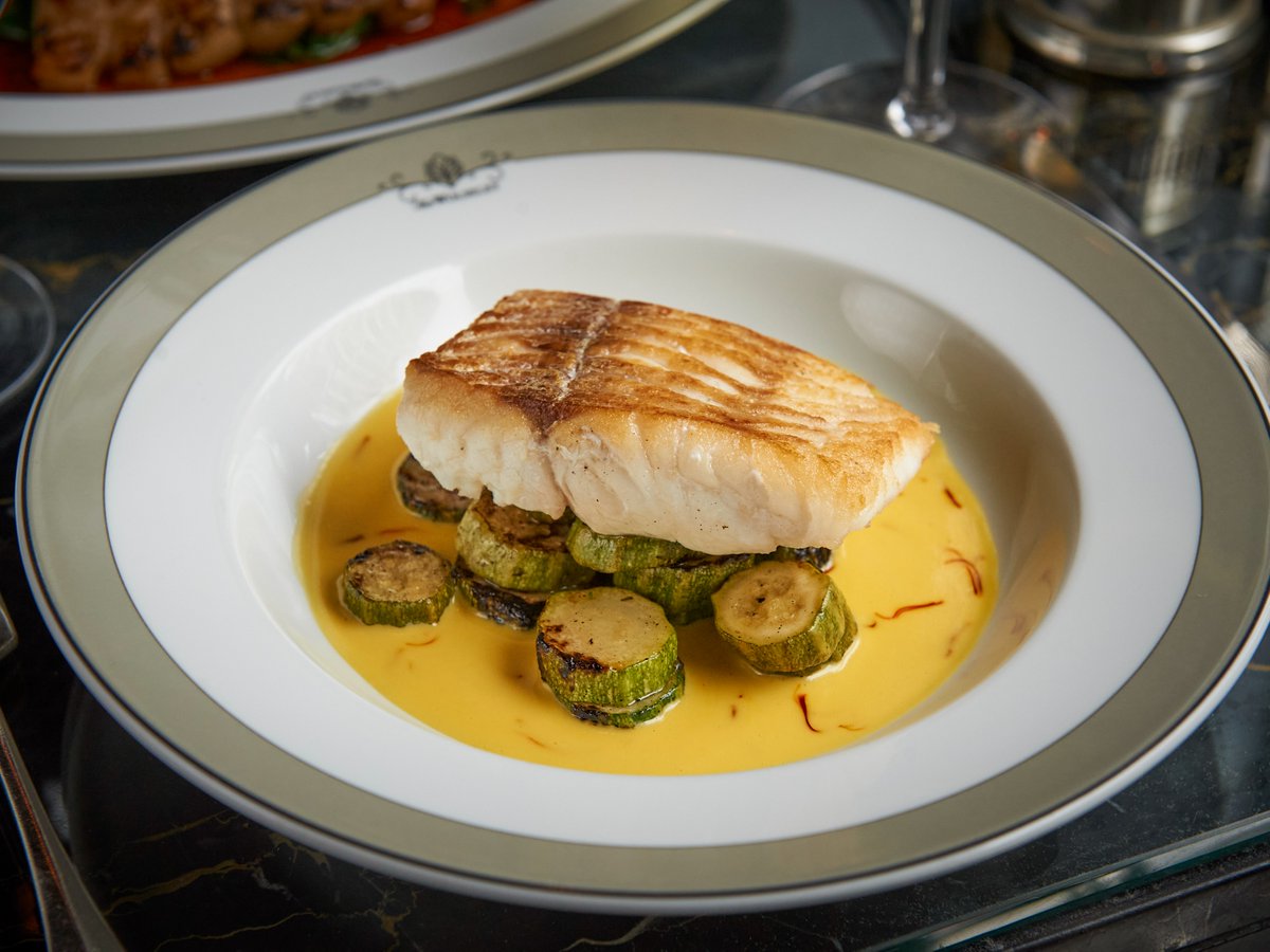 A new addition to the Dinner Menu; Roast Fillet of Hake with Romana courgettes, dill & saffron velouté