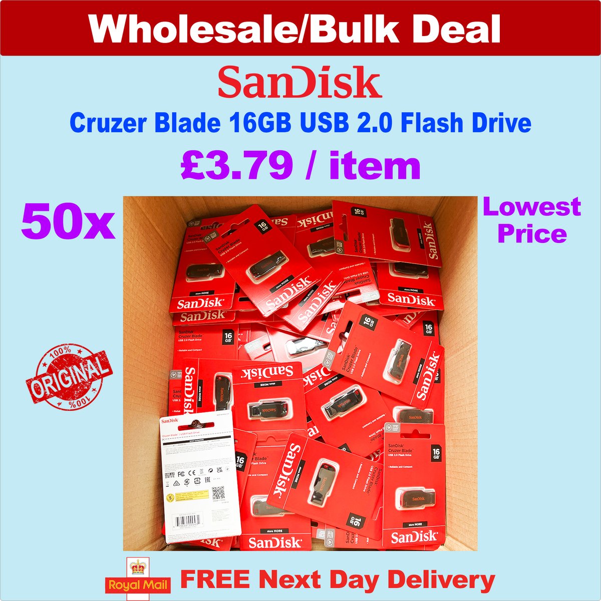 shop_moksha's tweet image. Wholesale/Bulk Deal - Lowest Price £3.79 - SanDisk Cruzer Blade USB 16GB Flash Drive shopmoksha.co.uk/wholesale-bulk… #SanDisk #USBFlashDrive #USBMemory #ShopMoksha #Wholesale #BulkDeal