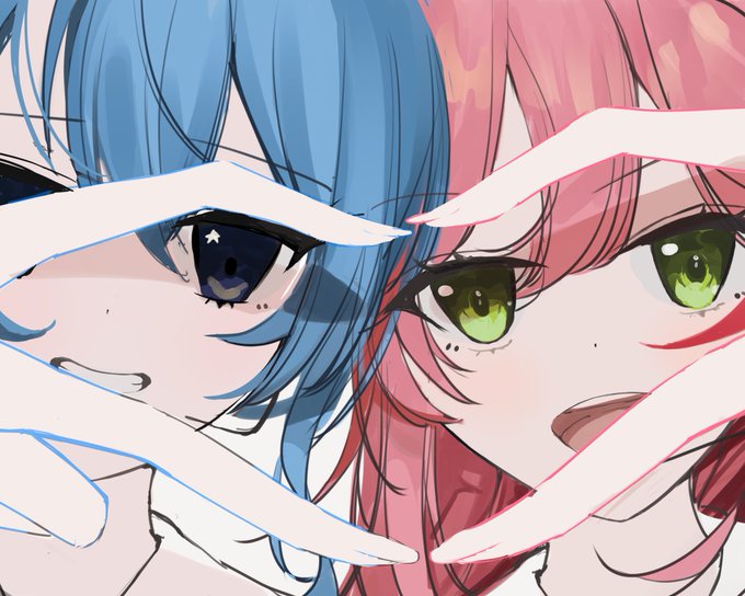 「blue hair heart hands duo」 illustration images(Latest)