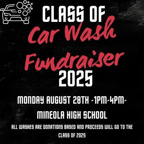 Tomorrow, Monday Aug 28, is the <a href="/mineolahs/">Mineola High School</a>  Class of 2025 Car Wash! Come out to support us from 1pm to 4pm at the high school. All car washes are donation based and cash only. See you there! <a href="/nlebowitz_mhs/">nicole</a> <a href="/Mrs_GendelsELA/">Emily</a>