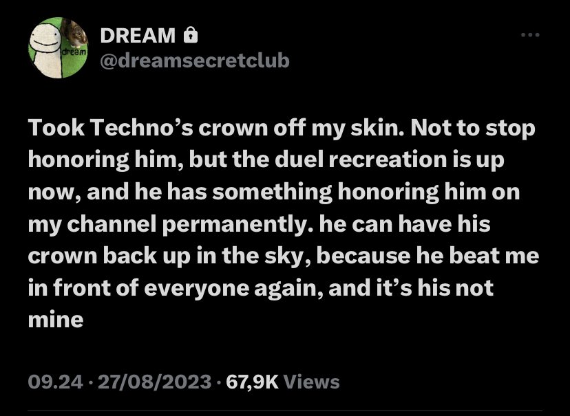 I just realized this is closure. Like, it’ll always hurt, and of course we’ll all always miss him. But i think being able to put those emotions into tributes to Techno was incredibly healing and gave a bit of needed closure.

Being ready to give the Crown back is beautiful, its a