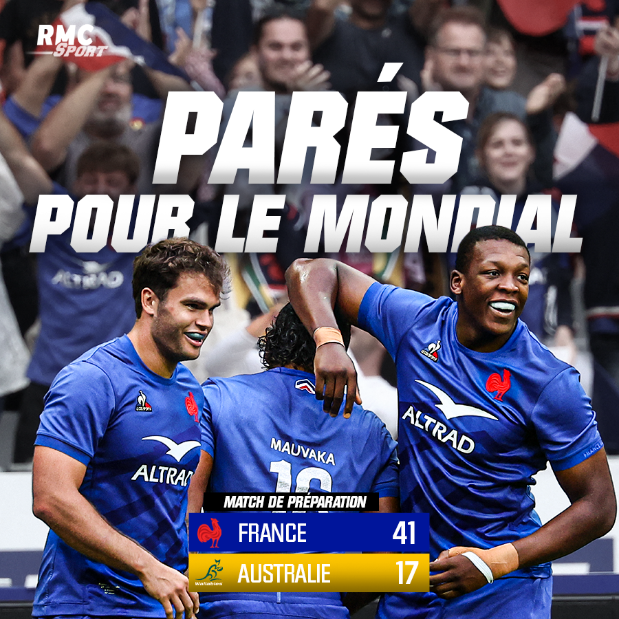⚔ 🇫🇷 CETTE FOIS, ILS SONT PRÊTS ! 

Pas de blessure, un match sérieux et le plein de confiance : Les Bleus réussissent leur dernier test-match et donnent rendez-vous à leur public au Stade France pour le grand début du Mondial le 8 septembre prochain.

rmcsport.bfmtv.com/rugby/xv-de-fr…
