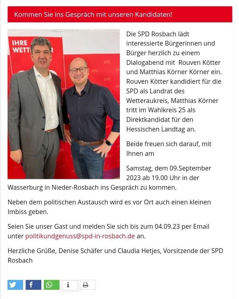 SPDRosbach's tweet photo. https://t.co/gepZsGh9I2 - Anmeldung an politikundgenuss@spd-in-rosbach.de https://t.co/zyjnxbYlyn